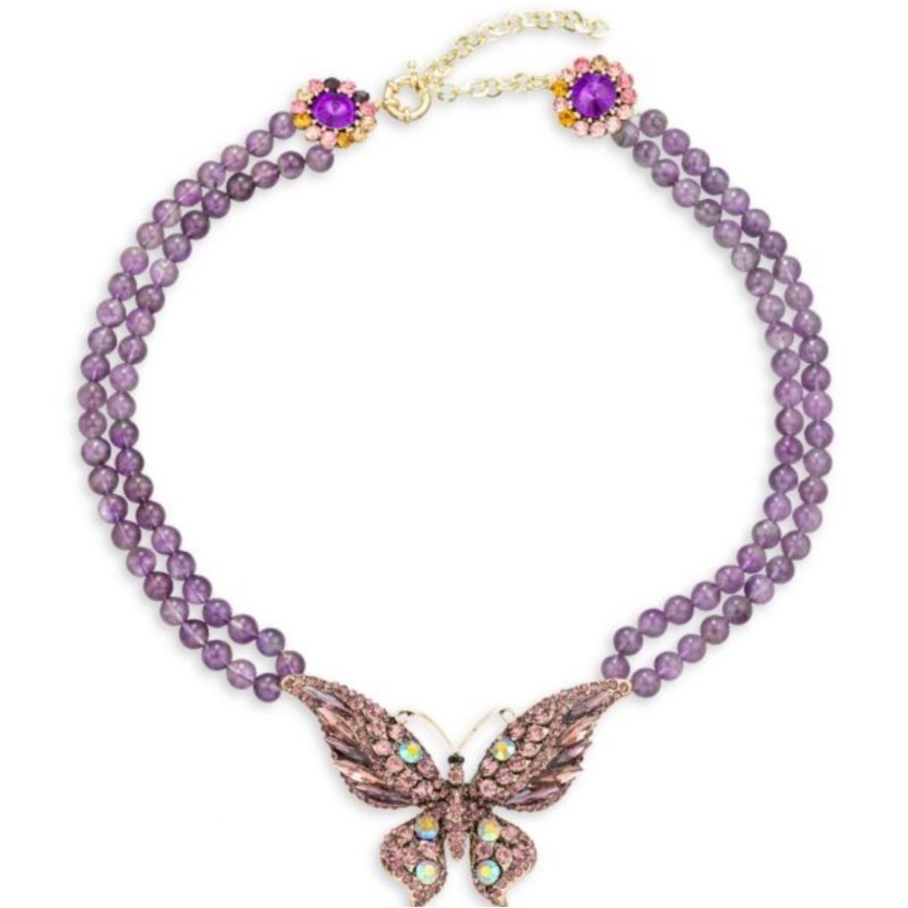 EYE CANDY LA Luxe Leah Butterfly Metal Alloy Agate & Glass Crystal Stmt Necklace